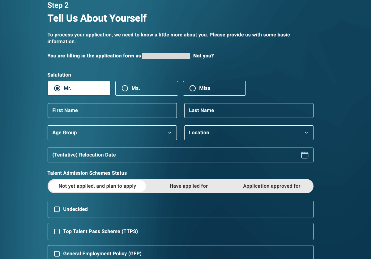 Fill in your full name, age group, location, talent admission scheme status and more in the respective fields